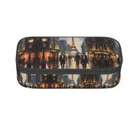 ASSORT Oil Painting Paris Street Scene Eiffel Tower Print Large Pencil Case Bag Stationery Organizer Pouch With Zipper, For Office And College