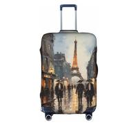 ASSORT Oil Painting Paris Street Scene Eiffel Tower Print Travel Elastic Suitcase Cover Protector, Anti-Scratch Washable Luggage Cover, Multi-Size, White, L