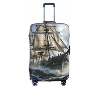 ASSORT Old Pirate Ship In The Sea Print Travel Elastic Suitcase Cover Protector, Anti-Scratch Washable Luggage Cover, Multi-Size, White, L