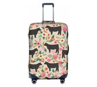 ASSORT Pink Flower Show Steer Cows Cattle Print Travel Elastic Suitcase Cover Protector, Anti-Scratch Washable Luggage Cover, Multi-Size, White, S