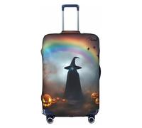 ASSORT Rainbow Halloween Ghost Witch Hat Spiders Print Travel Elastic Suitcase Cover Protector, Anti-Scratch Washable Luggage Cover, Multi-Size, White, S