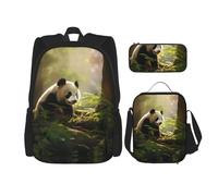 ASSORT Small Panda 3-Piece Set Backpack, Lunch Bag, And Pencil Case, Casual Cute Sets For Travel And College