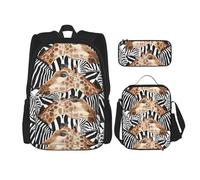 ASSORT Zebra And Giraffe 3-Piece Set Backpack, Lunch Bag, And Pencil Case, Casual Cute Sets For Travel And College