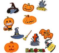 Assorted 12pcs Carved Pumpkin Tombstone Ghost Embroidered Iron On Patches Witches Hat Sew On Appliques Halloween Motif for Clothing Decoration