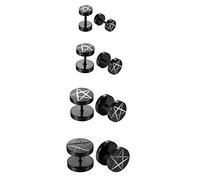 Assorted 4 Pairs Stainless Steel 6-12MM Fake Gauges Pentagram Earrings Dumbbell Studs,Hypoallergenic