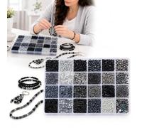 Assorted Bead Kit, Black, Grey and Silver Mix, 24-Compartment Box | For jewellery makers creating bracelets, necklaces and detailed crafts with varied shapes, tonal contrast and easy selection.