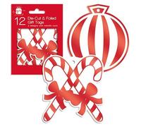 Assorted Christmas Candy Cane Stripe Gift Tags - Pack of 12 Red & White Festive Present Labels with String - Holiday Wrapping Accessories