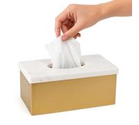 Assorted Collections Luxury Tissue Holder - Rectangular Tissue Dispenser for Bathroom, Bedroom, Office, Kitchen & Car - Elegant Gold Metal Base & White Marble Lid Tissue Box Cover (Gold)