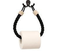 Assorted Collections Rope Toilet Paper Holder and Towel Rack in Retro Style - Rustic Jute Wall-Mounted Bathroom Accessory with White Knots for Nautical, Beach or Bohemian Décor (Black)
