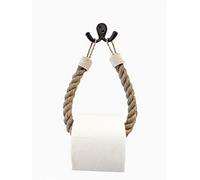 Assorted Collections Rope Style Toilet Roll Holder with White Knots, Wall Mounted Jute Toilet Paper Holder, Rustic Bohemian Design Nautical themed bathroom accessory (Jute White Knot)