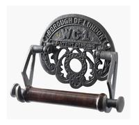 Assorted Collections - Traditional Cast Iron Borough of London WC1 - Vintage Design -Victorian Wall Mounted Toilet loo roll Holder - Paper/Tissue Holder with Hard Wood Loop - Antique Style