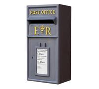 Assorted Collections Traditional ER Wall Mounted Lockable Post Box, Grey | Cast iron ER Mail Box with Lock and 2 Keys, Classic British Style Letter Box, 34x17x57 cm, Grey