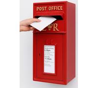 Assorted Collections Traditional ER Wall Mounted Lockable Post Box, Red | Cast iron ER Mail Box with Lock and 2 Keys, Classic British Style Letter Box, 24x17x57 cm, Red