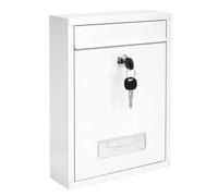 Assorted Collections Wall Mounted Lockable Letter Box | Modern Steel Post Box with Key | Weatherproof Outdoor Mailbox | A4 Compatible | 31 x 22 x 9 cm - White