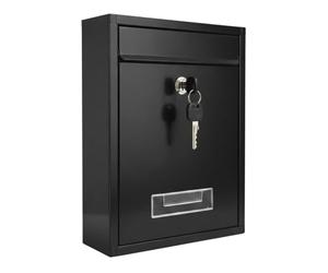 Assorted Collections Wall Mounted Lockable Letter Box | Modern Steel Post Box with Key | Weatherproof Outdoor Mailbox | A4 Compatible | 31 x 22 x 9 cm - Black