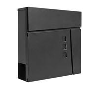 Assorted Collections Wall Mounted Post Box, Modern Design with Newspaper Slot, Viewing Windows, Lockable Letter Box Lift-Up Flap Concealed Lock, Easy to Install, 37x10.5x37cm (Black)