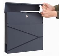 Assorted Collections Wall Mounted Post Box with Newspaper Holder, Lockable with 2 Keys, Modern Design, Easy to Install, 37x10.5x37 cm (Grey)