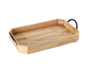 Assorted Collections Wooden Serving Tray with Cast Iron Handles - Premium Decorative Wooden Platter for Coffee Table, Snacks, Buffet & Kitchen Use - Rustic Home Décor Accent (Large)