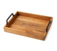 Assorted Collections Wooden Trays with Cast Handles - Premium Quality Decorative Serving Trays for Coffee Table -Wooden Snack Tray Versatile for Meal Service, Home Decor, and Entertaining (Large)