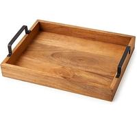 Assorted Collections Wooden Trays with Cast Handles - Premium Quality Decorative Serving Trays for Coffee Table -Wooden Snack Tray Versatile for Meal Service, Home Decor, and Entertaining (Large)