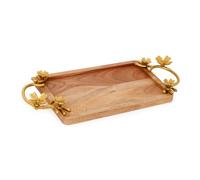 Assorted Collections Wooden Trays with Cast Iron Handles - Rectangle Wooden Tray with Gold Handle Breakfast Serving Tray Coffee Table Decor Snack Versatile for Meal Service, Home Decor (Medium)
