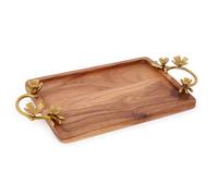Assorted Collections Wooden Trays with Cast Iron Handles - Rectangle Wooden Tray with Gold Handle Breakfast Serving Tray Coffee Table Decor Snack Versatile for Meal Service, Home Decor (Small)