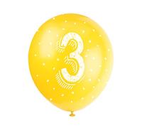 Assorted Color Number 3 Latex Balloons (30cm) Pack of 5 - Perfect for Birthdays & Special Occasions