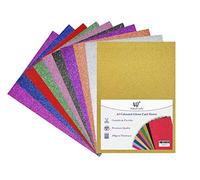 Assorted Colour Glitter Sparkle Card A4 No Mess Glittery Craft Card Sheets 250gsm Glitter Paper for Crafts & Card Making Laser Printed Non Drop Glitter Sheet (10 Assorted Colours - 50 Sheets)