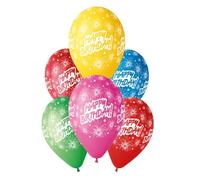 Assorted Colour Happy Birthday Latex Balloons 33cm / 13 in - Pack of 6 (Happy Birthday Firework, 33cm / 13 in)