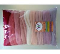 Assorted Colours* 100% Merino Wool Tops for Wet & Dry Felting, 28 Different Colour Themes, Packs of 90 Grams (Pink 90 g)