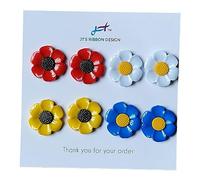 Assorted Flower Buttons 5 or 8 Pack Daisies, Forget-me-nots, Poppies & Sunflowers (Assorted (8 Pack, 2 of Each))