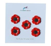 Assorted Flower Buttons 5 or 8 Pack Daisies, Forget-me-nots, Poppies & Sunflowers (Poppies)
