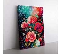 Assorted Flowers In A Vase No.1 Canvas Wall Art Print Ready to Hang, Framed Picture for Living Room Bedroom Home Office Décor, 60x40 cm (24x16 Inch)