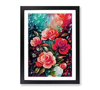 Assorted Flowers In A Vase No.1 Framed Print | A4 Black Framed Wall Art | Ready to Hang | Modern Floral Picture | Living Room Bedroom Lounge Office