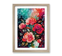 Assorted Flowers In A Vase No.1 Framed Print | A4 Oak Framed Wall Art | Ready to Hang | Modern Floral Picture | Living Room Bedroom Lounge Office