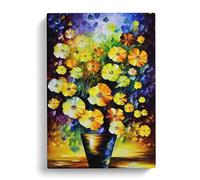Assorted Flowers In A Vase No.4 Blue, Yellow, Peach Canvas Print | Gallery Wrapped 30mm Frame Wall Art | 30x20 inches | Ready to Hang | Contemporary Floral Picture | Living Room Bedroom Lounge Office