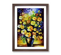 Assorted Flowers In A Vase No.4 Framed Print | A2 Walnut Framed Wall Art | Ready to Hang | Modern Floral Picture | Living Room Bedroom Lounge Office