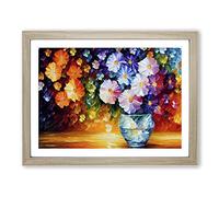 Assorted Flowers Painting Vol.1 Abstract Framed Print | A2 Oak Framed Wall Art | Ready to Hang | Abstract Floral Picture | Living Room Bedroom Lounge Office