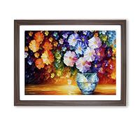 Assorted Flowers Painting Vol.1 Abstract Framed Print | A2 Walnut Framed Wall Art | Ready to Hang | Abstract Floral Picture | Living Room Bedroom Lounge Office