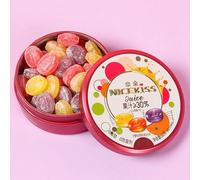 Assorted fruit juice hard candy, kiss candy, white peach strawberry blueberry sugar 60g, juice content >30%, refreshing mint sugar, canned sweet gift (Lemon strawberry blackcurrant,2 cans)