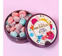 Assorted fruit juice hard candy, kiss candy, white peach strawberry blueberry sugar 60g, juice content >30%, refreshing mint sugar, canned sweet gift (Blueberries peaches bayberries,2 cans)