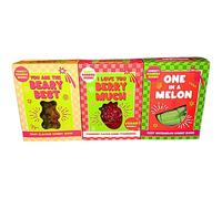 Assorted Fruit Sweets Gift Box 3 Pack - 3 x 90g - “You Are the Beary Best/Love You Berry Much/One in a Melon” Candy Selection - Includes Gifty Goodness Shopping List