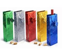 Assorted Holographic Wine Bottle Bags - Luxury Gift Wrap, Shiny Packaging for Birthday, Christmas, Wedding, Party, Mailing & Fancy Carrier Bags (4)