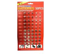 Assorted Mixed Alkaline Button Cell Batteries AG1/LR621 | AG3/LR41 | AG4/LR66 | AG10/LR54 | AG12/LR43 | AG13/LR44 Battery for Watches, Calculators, Key Fobs, Toys (Pack of 50)