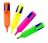 Assorted Neon Highlighter Colored Highlighter Pens Fluorescent Colors Pen Chisel Tips Orange Yellow Pink and Green Pens For School Office Stationery Supplies Aesthetic School Supplies (Pack Of 4)