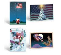 Assorted Patriotic Christmas Card - 16 Holiday Cards & Envelopes - American Flag, USA