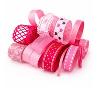 Assorted Ribbon Bundle - 10 x 1 Metre Mixed Craft Ribbons, 10m Total, Satin Grosgrain Organza & Printed - Pink Theme