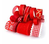 Assorted Ribbon Bundle - 10 x 1 Metre Mixed Craft Ribbons, 10m Total, Satin Grosgrain Organza & Printed - Red Theme