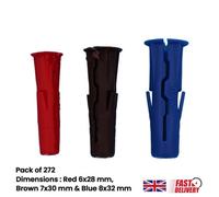 Assorted Screw Wall Expansion Fixing Rawl Plugs For Brick Stone Concrete Wall Plasterboard, 272Pcs