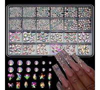 Assorted Shapes Resin Nails Rhinestones Set with 24 Grids for Easy Storage and Quick Application Mixed Shape Beads for Manicure